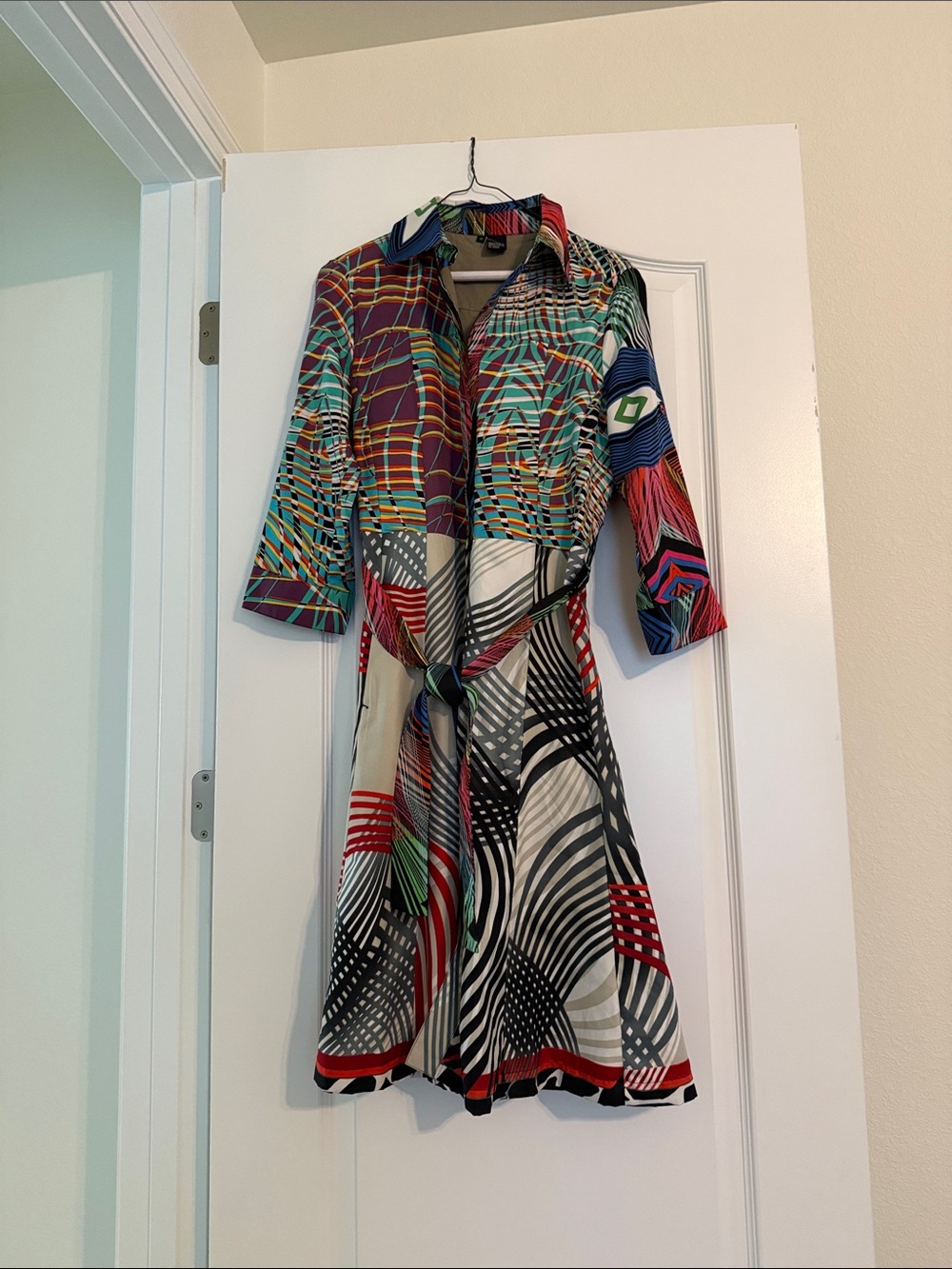 Desigual Multicolor Printed Shirt Dress with Tie Waist size 42
